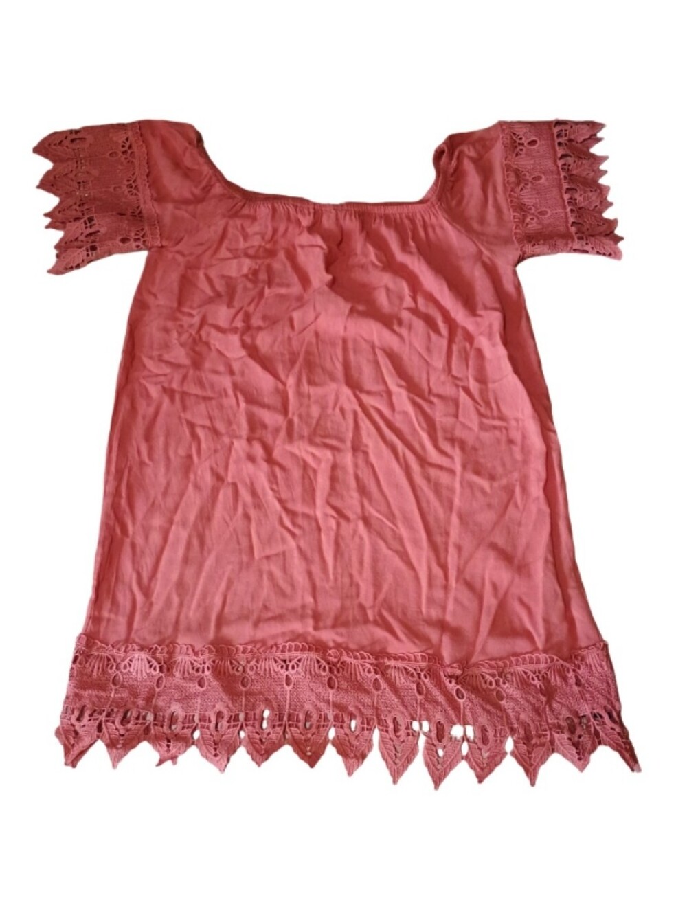 iris Coral Pink Crochet-Hem Square Neck Tunic